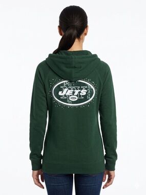 PINK Victoria's Secret NY Jets 🏈 Hooded Sequin Studded Sweatshirt Size L